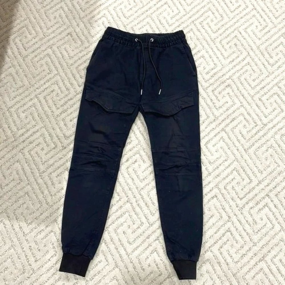 H&M Mens Black drawstring Joggers Pants -waist 28”